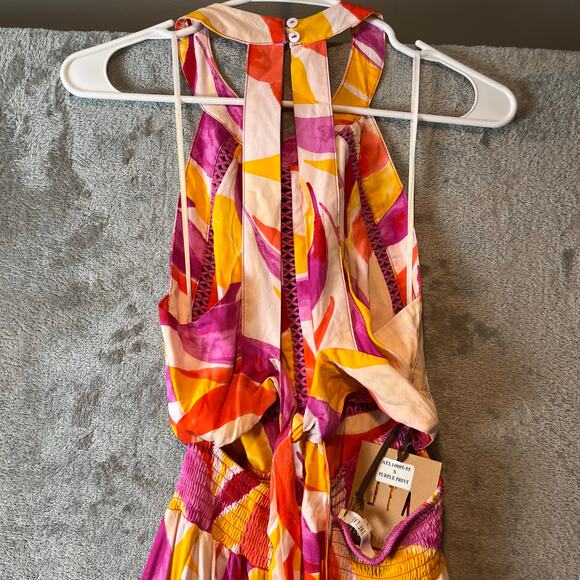 Abel the Label Anthropologie Halter Maxi Dress Festival Tropical Small New - Picture 3 of 10